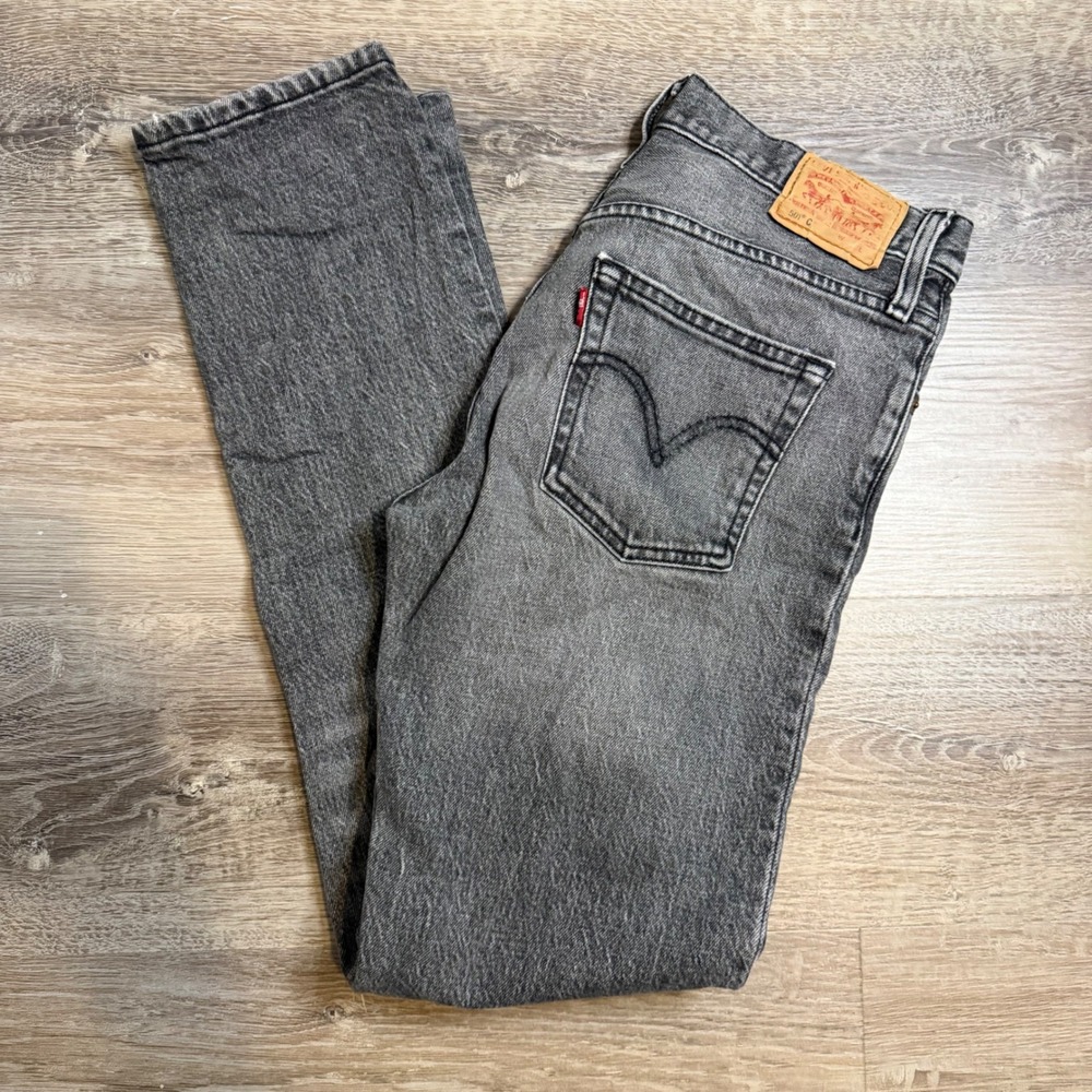 Levis 501 C Straight Leg Jeans Grey Faded Denim Button Fly W25 L34 5549-19